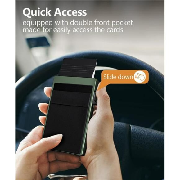 Slim wallet for men RFID blocking pop up card holder metal credit card case - Picture 2 of 7